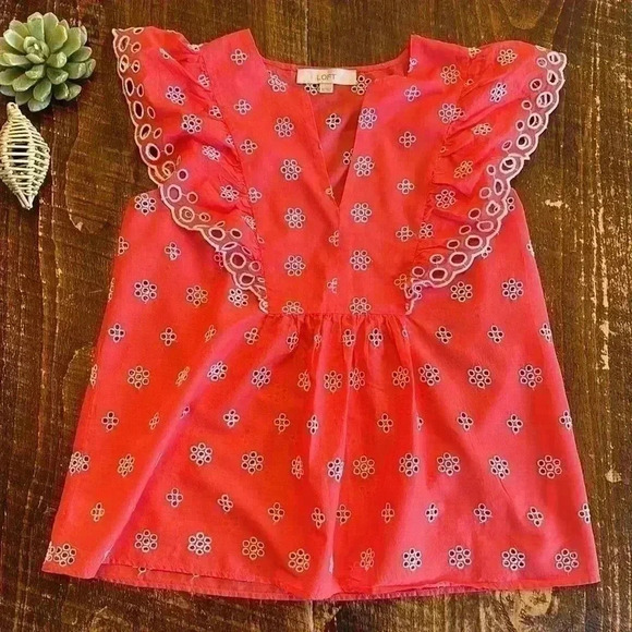 LOFT | Paradise Shell Flutter Sleeve Eyelet Blouse - Picture 3 of 6